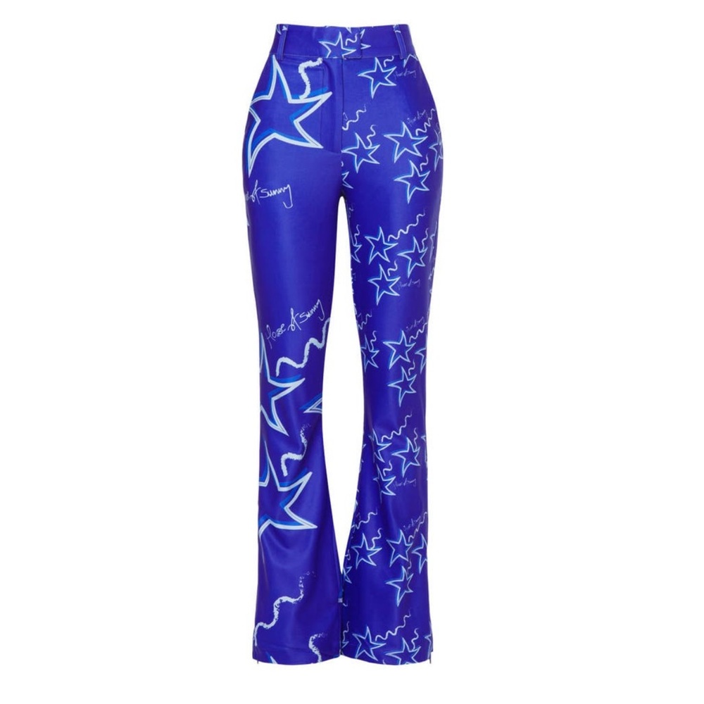 House Of Sunny Infinity Party Satin Pants Klein Blue Women's Size US 10 stars